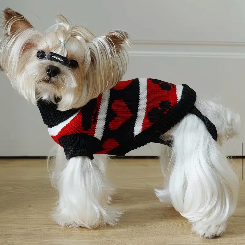 🥳 2 for $15 🥳 Red and Black Cable-Knitted Heart Club Spade Dog or Cat Sweater - Picture 5 of 11